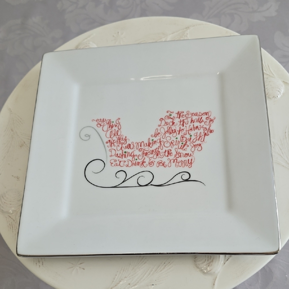 St. Nicholas Square Eat Drink Be Merry Square Santa's Sleigh Salad Plate 8.25"